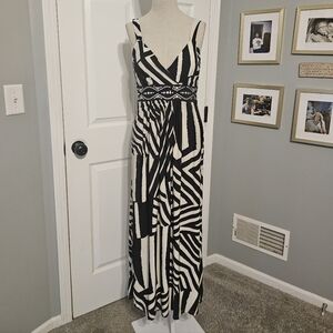Vintage Studio West Black and White Patterned Maxi Dress